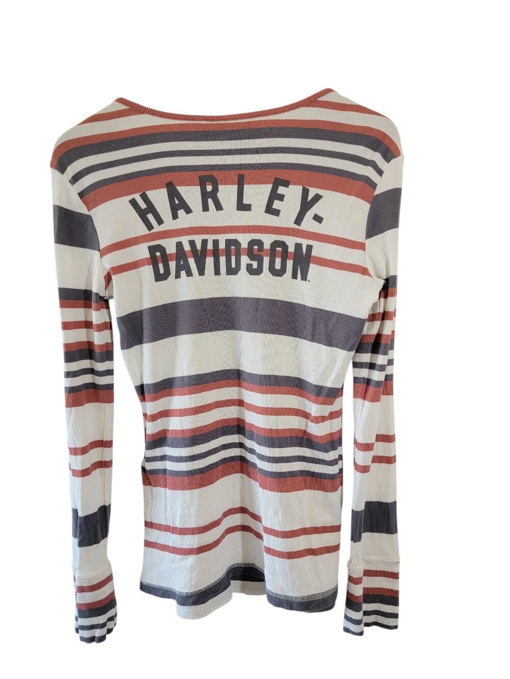 Harley-Davidson Womens Striped Henley Shirt Sz M Long Sleeve Logo Biker Moto Y2K - Picture 3 of 12